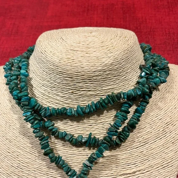 🔵LOVED GENUINE TURQUOISE VINTAGE STERLING SILVER PENDANT MULTI-STRAND NECKLACE - Picture 5 of 12